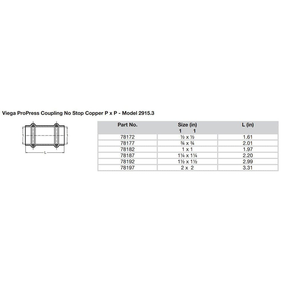 Viega ProPress 1-1/4" Copper Coupling w/o Stop - Double Press Connection - Smart Connect Technology - 78187