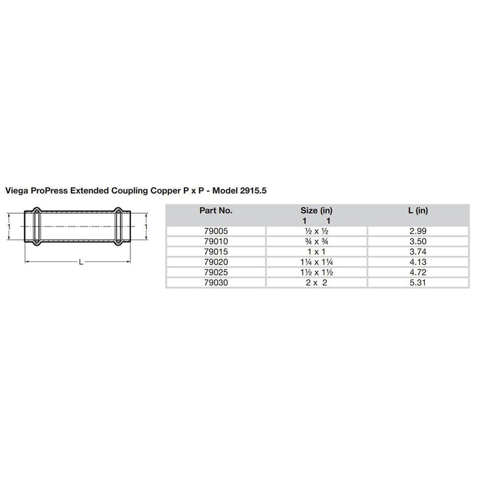 Viega ProPress 1" Extended Coupling w/o Stop - Double Press Connection - Smart Connect Technology - 79015