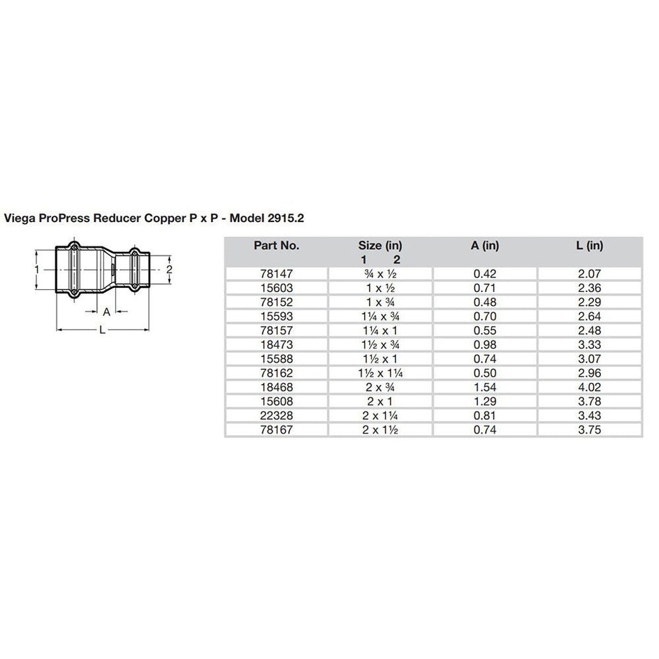 Viega ProPress 1" x 3/4" Copper Reducer - Double Press Connection - Smart Connect Technology - 78152