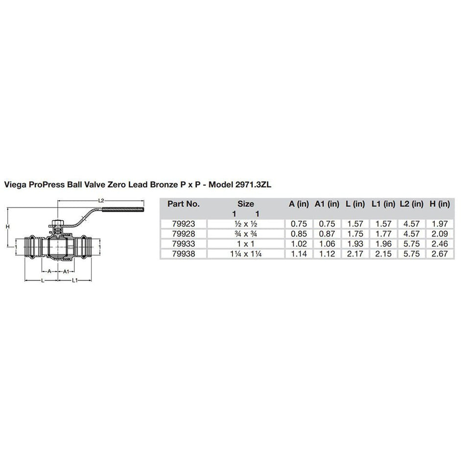 Viega ProPress 1-1/4" Zero Lead Bronze Ball Valve w/Stainless Stem - Double Press Connection - Smart Connect Technology - 79938