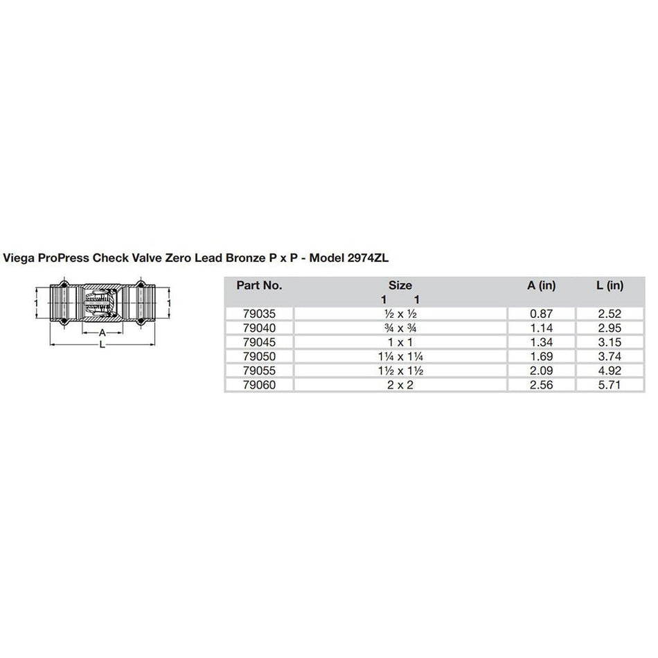 Viega ProPress 1-1/4" Zero Lead Check Valve - Double Press Connection - Smart Connect Technology - 79050