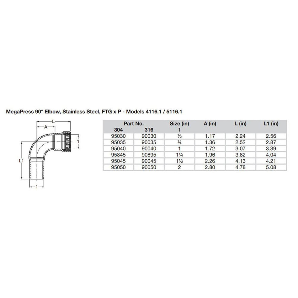 Viega MegaPress 1/2" 90&deg; Stainless 304 Elbow - Street/Press Connection - Smart Connect Technology