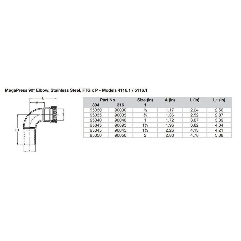 Viega MegaPress 1-1/2" 90&deg; Stainless Steel 304 Elbow Street - Press Connection - Smart Connect Technology