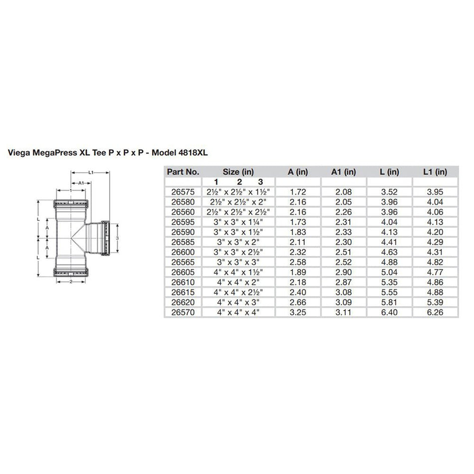 Viega MegaPress 2-1/2" Carbon Steel Tee w/FKM - Triple Press Connection - Smart Connect Technology