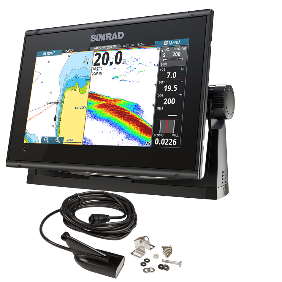 Simrad GO9 XSE Chartplotter/Fishfinder 000-13211-002 with MED/HI Downscan Transom Mount Transducer & C-MAP Discover Chart