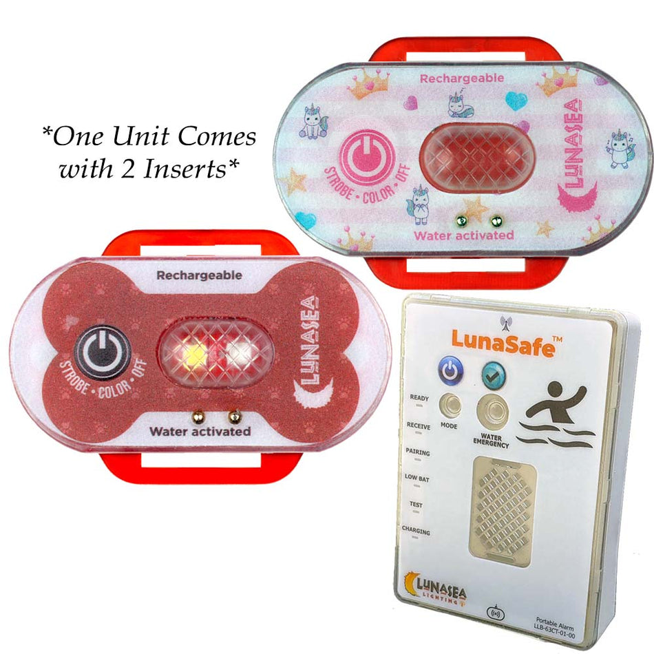 Lunasea Child/Pet Safety Water Activated Strobe Light w/RF Transmitter & Portable Audio/Visual Receiver - Red Case - LLB-63RB-E0-K1
