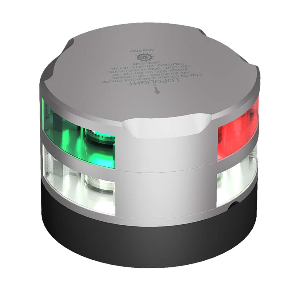 Lopolight Series 201-007 - Tri-Color Navigation/Anchor/Strobe - Horizontal Mount - 2NM - Silver Housing