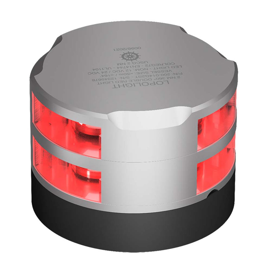 Lopolight Series 200-014 - Double Stacked Navigation Light - 2NM - Horizontal Mount - Red - Silver Housing