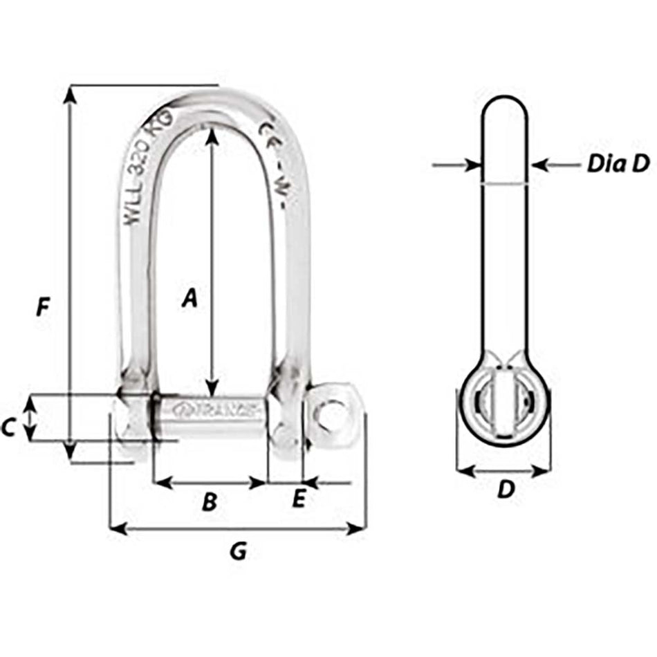 Wichard Self-Locking Long D Shackle - Diameter 8mm - 5/16" - 1214W