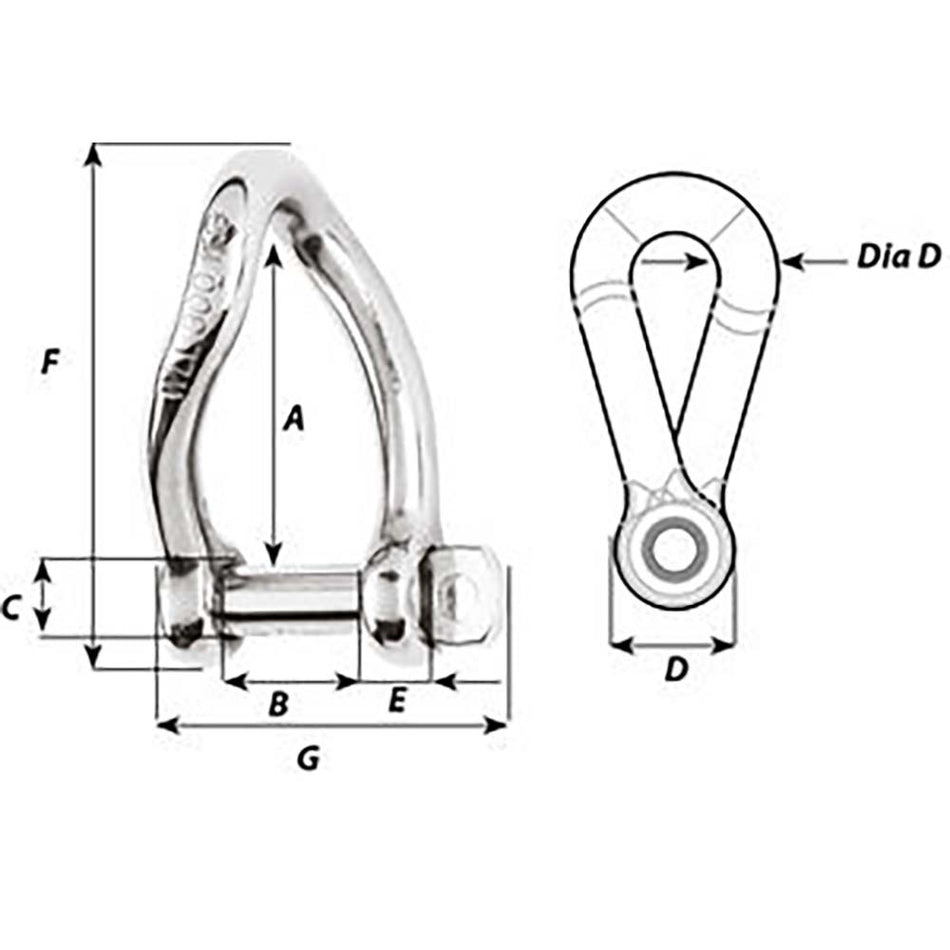 Wichard Self-Locking Twisted Shackle - Diameter 5mm - 3/16" - 93099