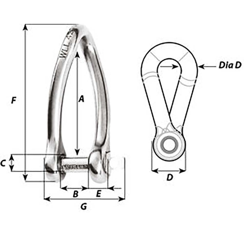 Wichard Marine Captive Pin Twisted Shackle - Part #1422 - 3/16" Diameter