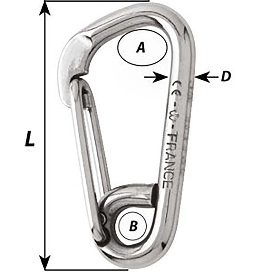 Wichard Marine Asymmetric Carbine Hook - Part Number 2325 - 80mm Length - 2325W