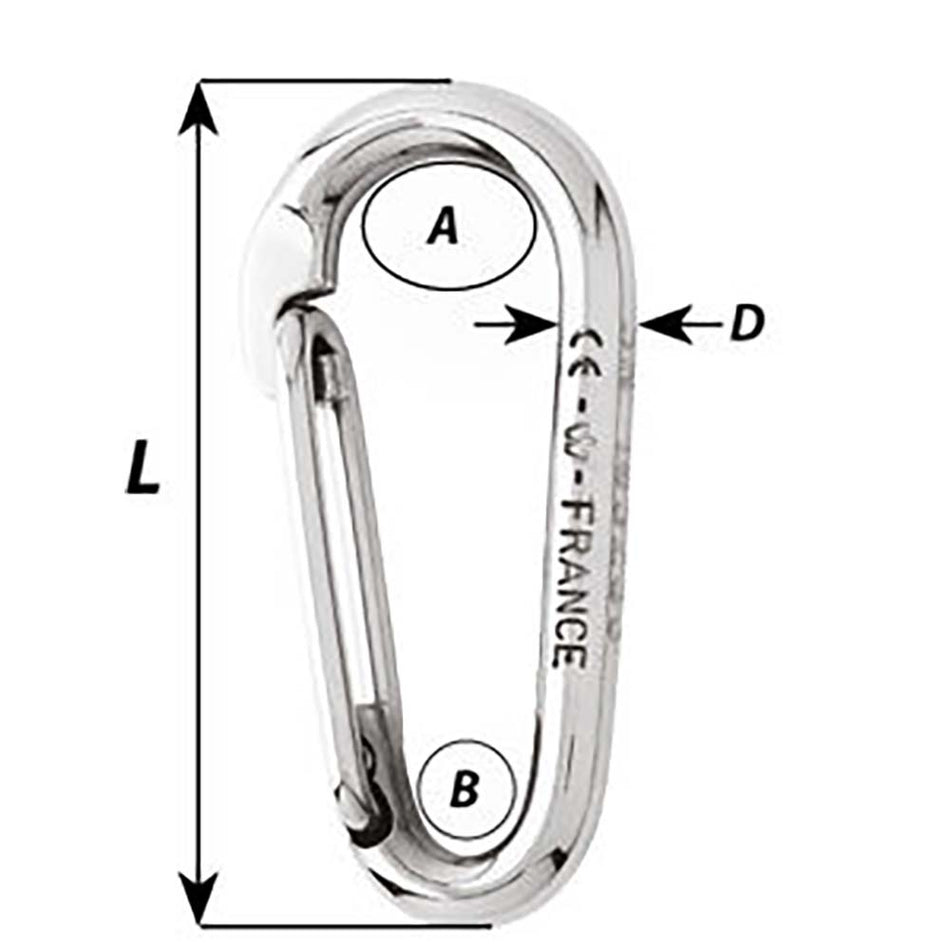 Wichard Symmetric Carbine Hook Without Eye - Length 80mm - 5/16" - 93144