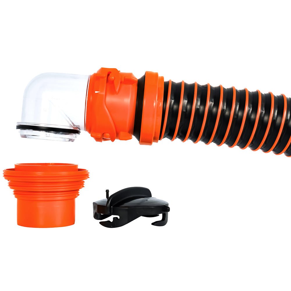 Camco RhinoEXTREME 15&#39; Sewer Hose Kit w/ Swivel Fitting 4 In 1 Elbow Caps