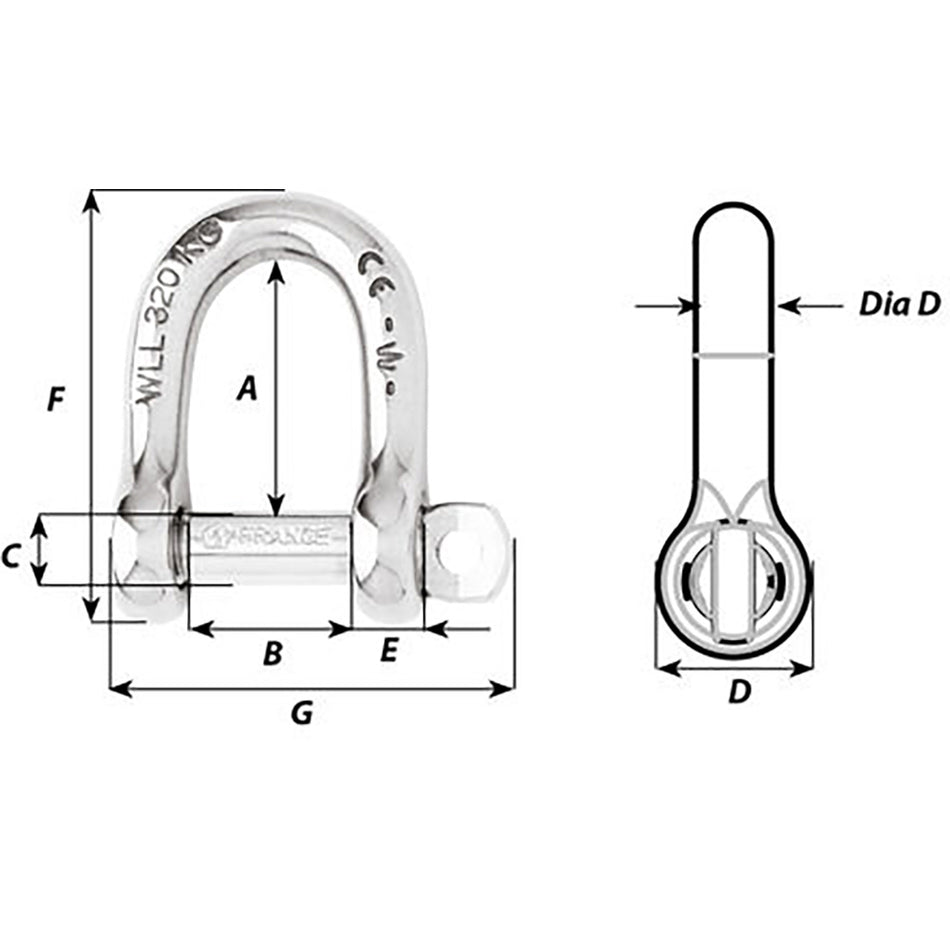 Wichard Marine Self-Locking D Shackle - 12mm Diameter - Part #1206