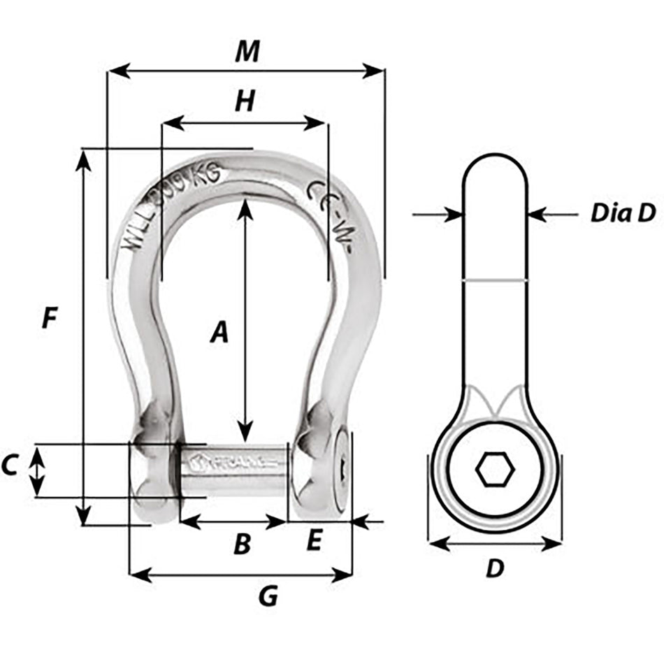 Wichard Marine 1344 Self-Locking Allen Head Pin Bow Shackle - 8mm Diameter