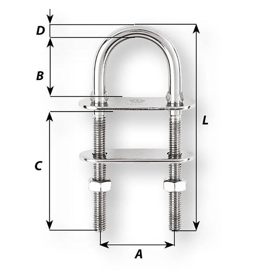 Wichard U-Bolt Pad Eye - 12mm Diameter - 15/32" - 110mm Length - 4-21/64" - 97689