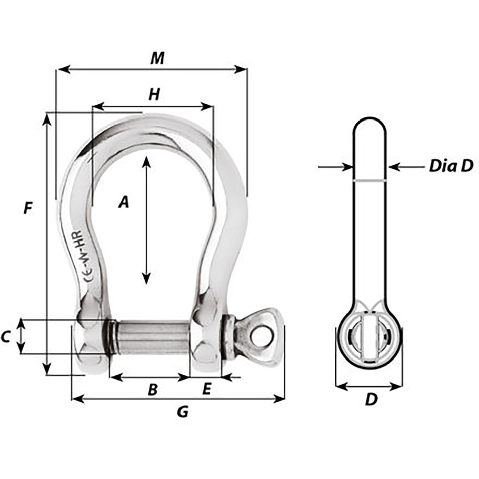 Wichard Marine HR Bow Shackle - 8mm Pin Diameter (Part Number: 11244)