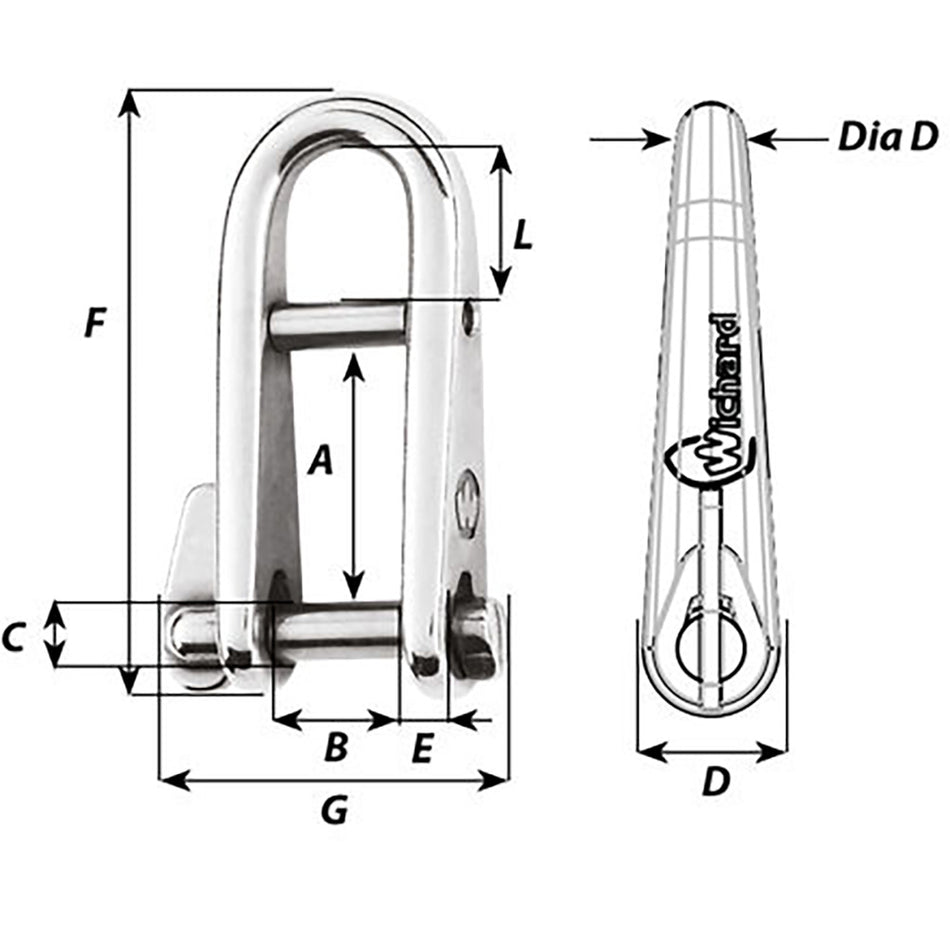 Wichard Marine 91434 HR Key Pin Shackle with Bar - 8mm Pin Diameter