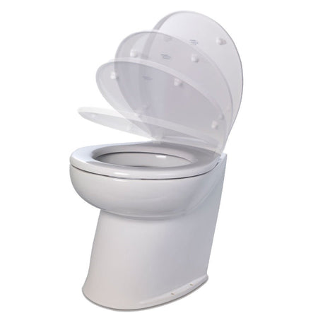 Jabsco Deluxe Flush 17" Angled Back 24V Raw Water Electric Marine Toilet w/Remote Rinse Pump &amp; Soft Close Lid