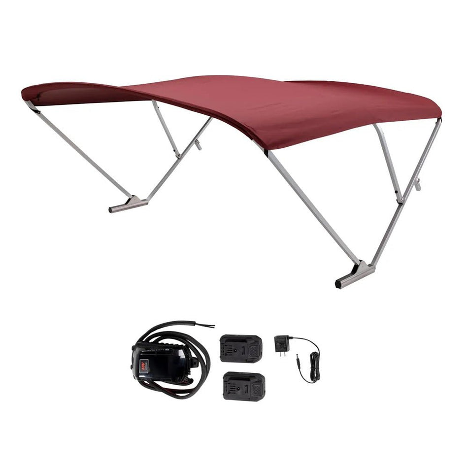 SureShade Battery Powered Bimini - Clear Anodized Frame & Burgundy Fabric - 99504