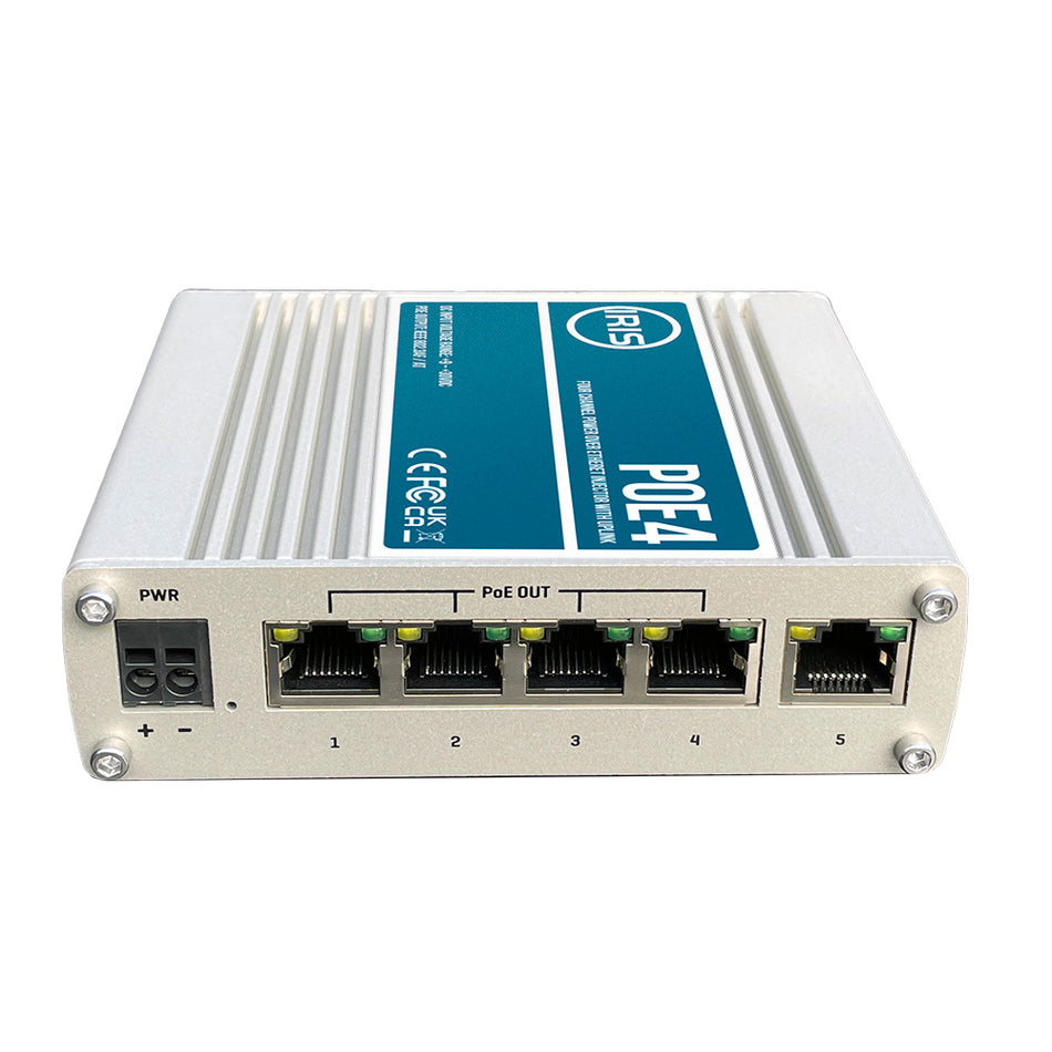 Iris Innovations POE4V2 Four Channel Uplink Power Over Ethernet Switch - IEEE802.3af & 3at Compliant - POE4V2