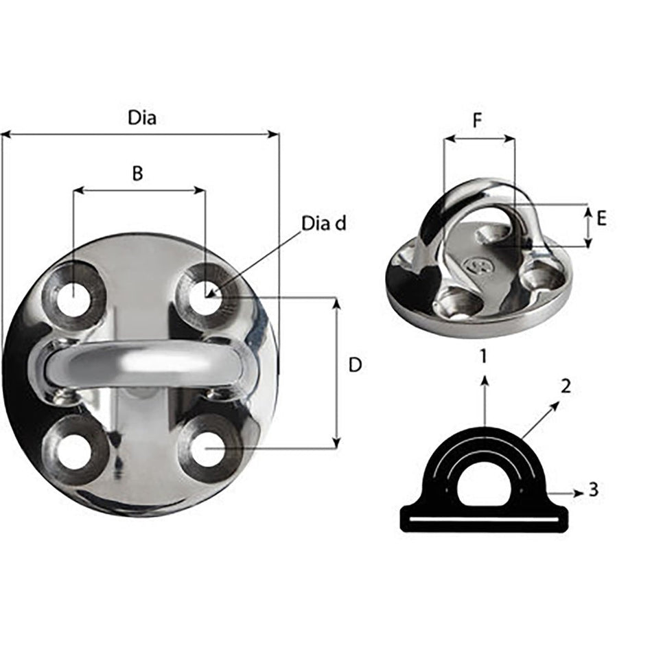 Wichard Round Pad Eye - 57mm Diameter (2-1/4") - Fixed - 6635W