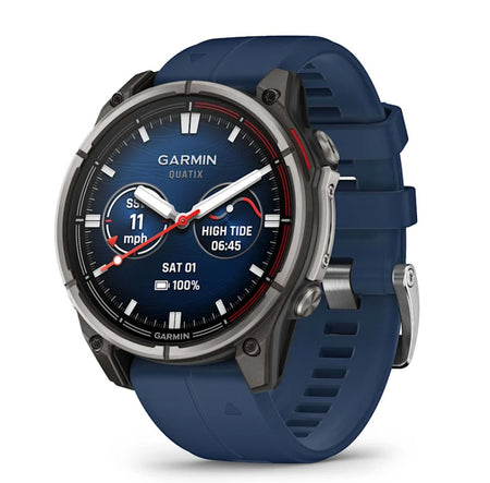 Garmin Quatix 8 47mm AMOLED Smartwatch with Titanium Bezel and Captain Blue Silicone Band