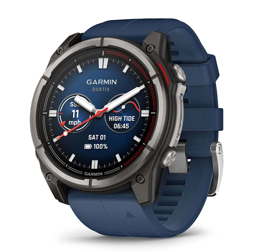 Garmin Quatix 8 51mm AMOLED Smartwatch with Titanium Bezel and Captain Blue Silicone Band