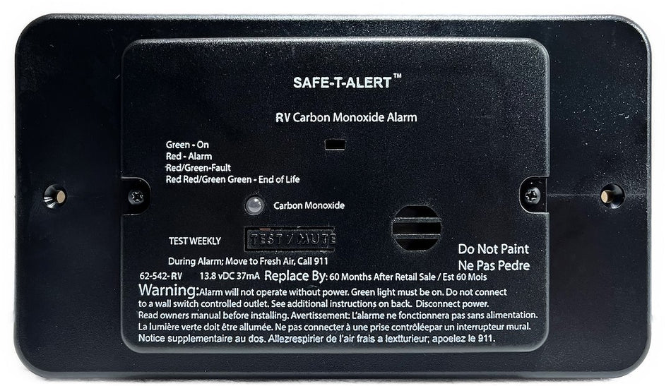 MTI Industry Carbon Monoxide Alarm - Part Number 62542BLTR - Black Flush Design