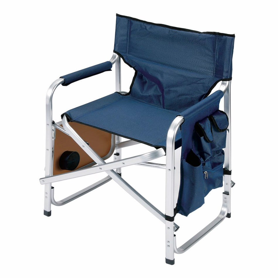 DIR CHAIR  BLUE W/TRAY/CH/BAG