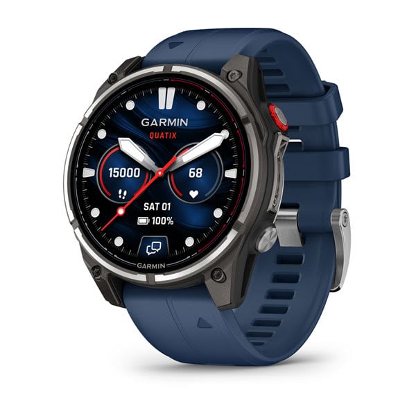 Garmin Quatix 8 Pro - 47mm AMOLED Smartwatch Titanium Bezel Captain Blue Silicone Band - 010-03198-50