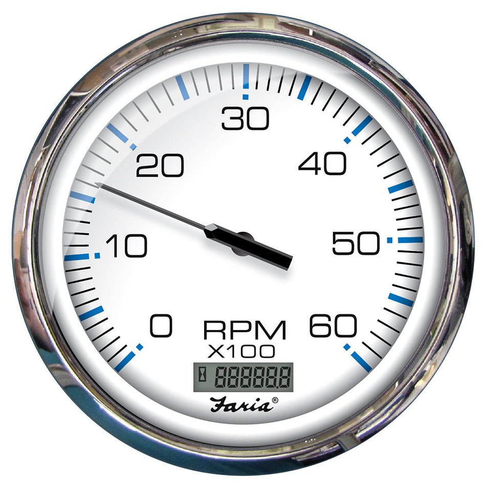 Faria Chesapeake White SS 5" Tachometer w/Digital Hourmeter - 6000 RPM (Gas) (Inboard) - 33863