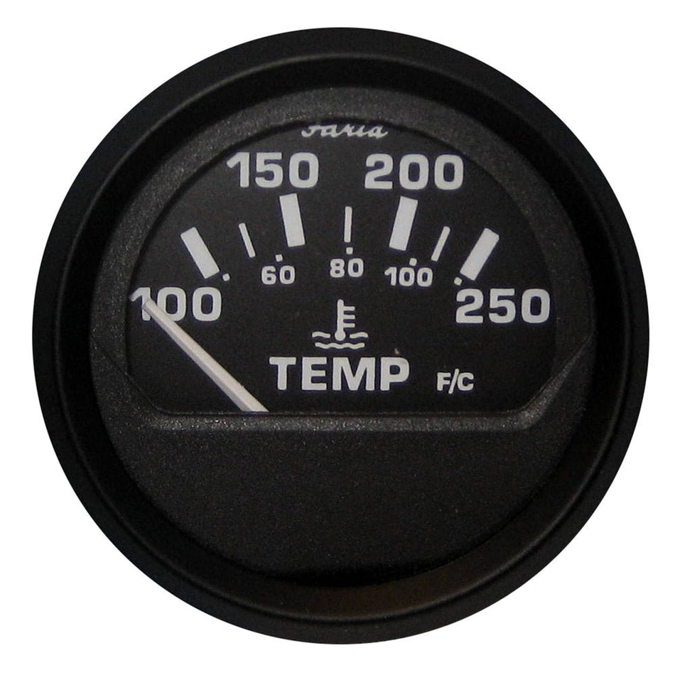 Faria Euro Black 2" Water Temperature Gauge (100-250°F) - 12812