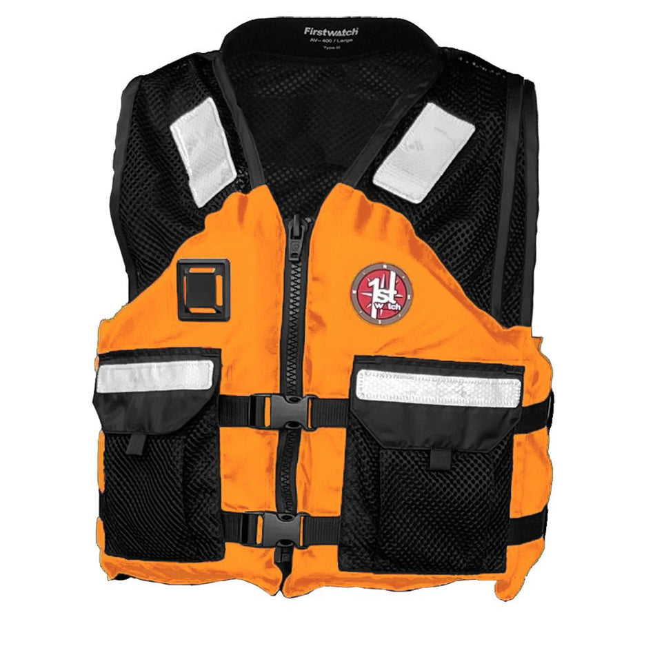 First Watch AV-5001 Mesh Crew Vest Hi-Vis - Orange/Black - S/M - AV-5001-OB-S/M