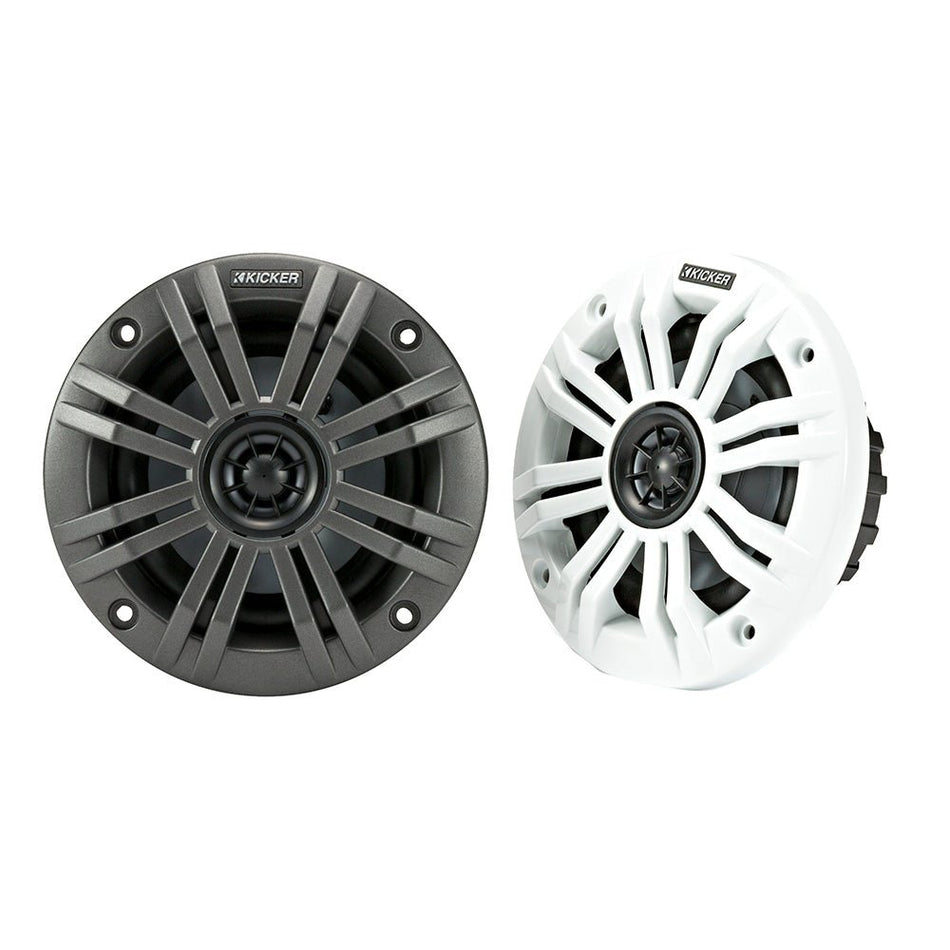 KICKER KM4 4" Marine Coaxial Speakers w/1/2" Tweeters - 2-Ohm, Charcoal &amp; White