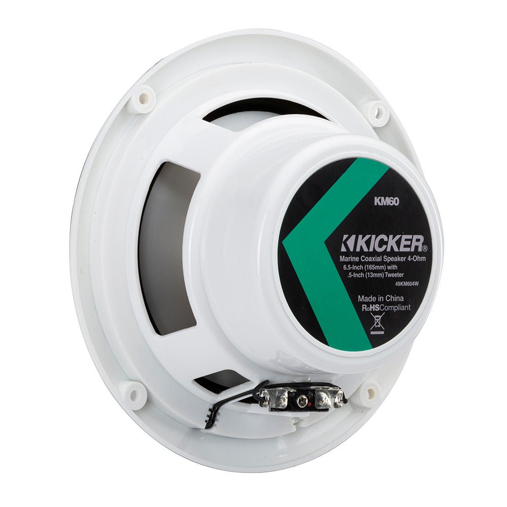 KICKER KM60 6.5" Marine Coaxial Speakers w/1/2" Tweeters - 4-Ohm, White w/Blue LED