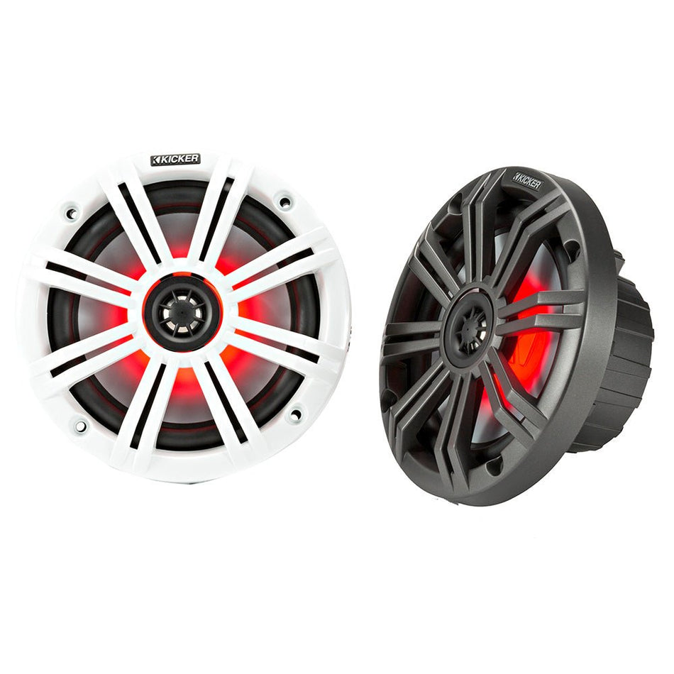 KICKER KM65 6.5" LED Marine Coaxial Speakers w/3/4" Tweeters - 4-Ohm, Charcoal &amp; White