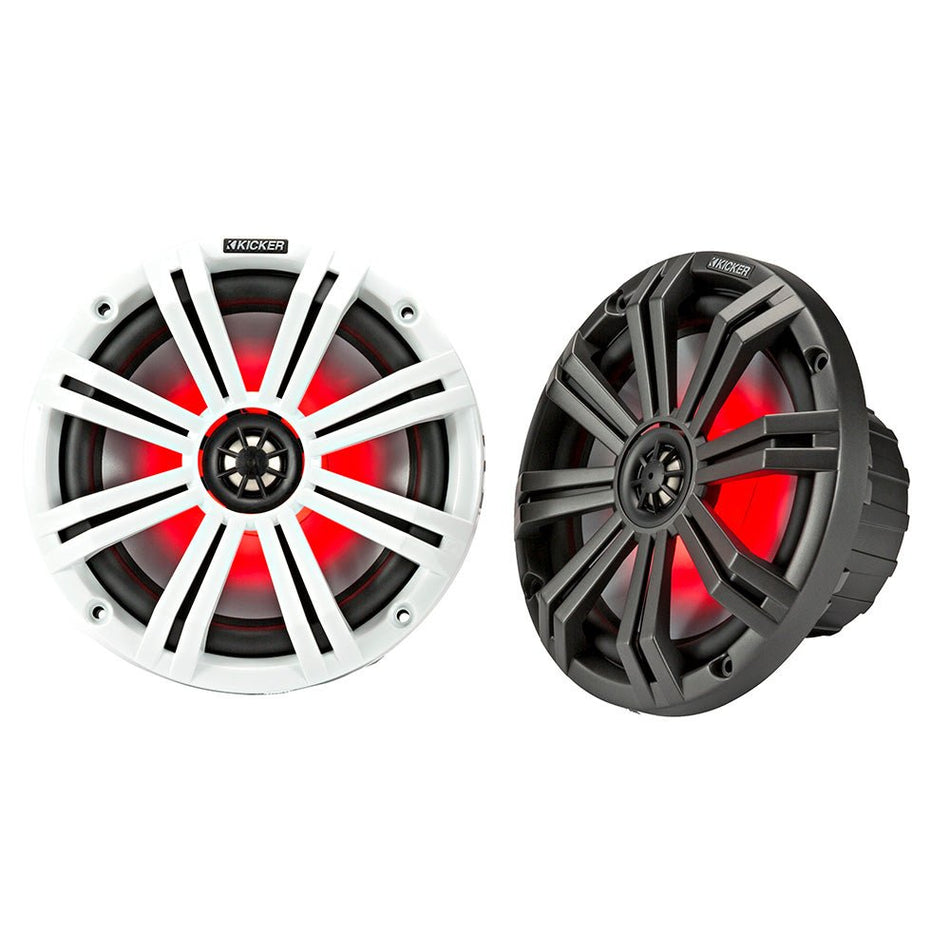 KICKER KM8 8" LED Marine Coaxial Speakers w/1" Tweeters - 4-Ohm, Charcoal &amp; White