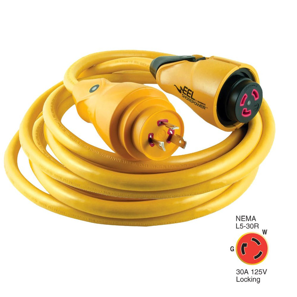 Marinco CS30-25 EEL 30A 125V Shore Power Cordset - 25' - Yellow