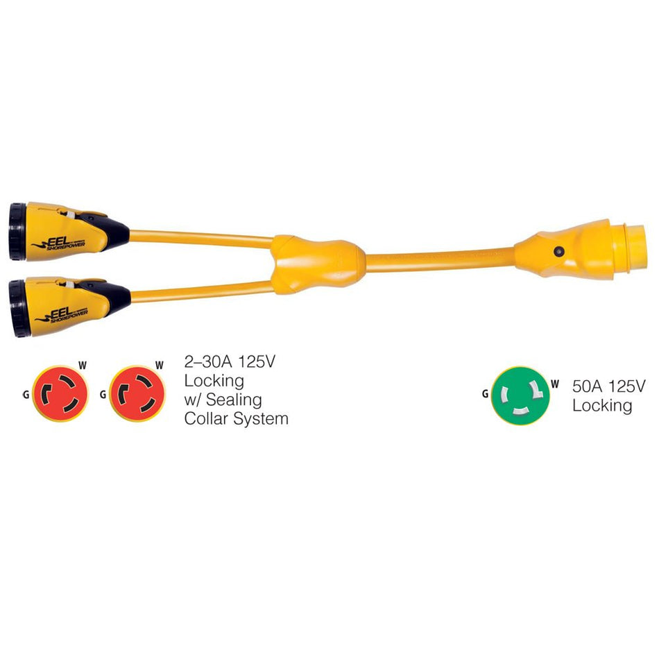 Marinco Y503-2-30 EEL (2)-30A-125V Female to (1)50A-125V Male - "Y" Adapter - Yellow