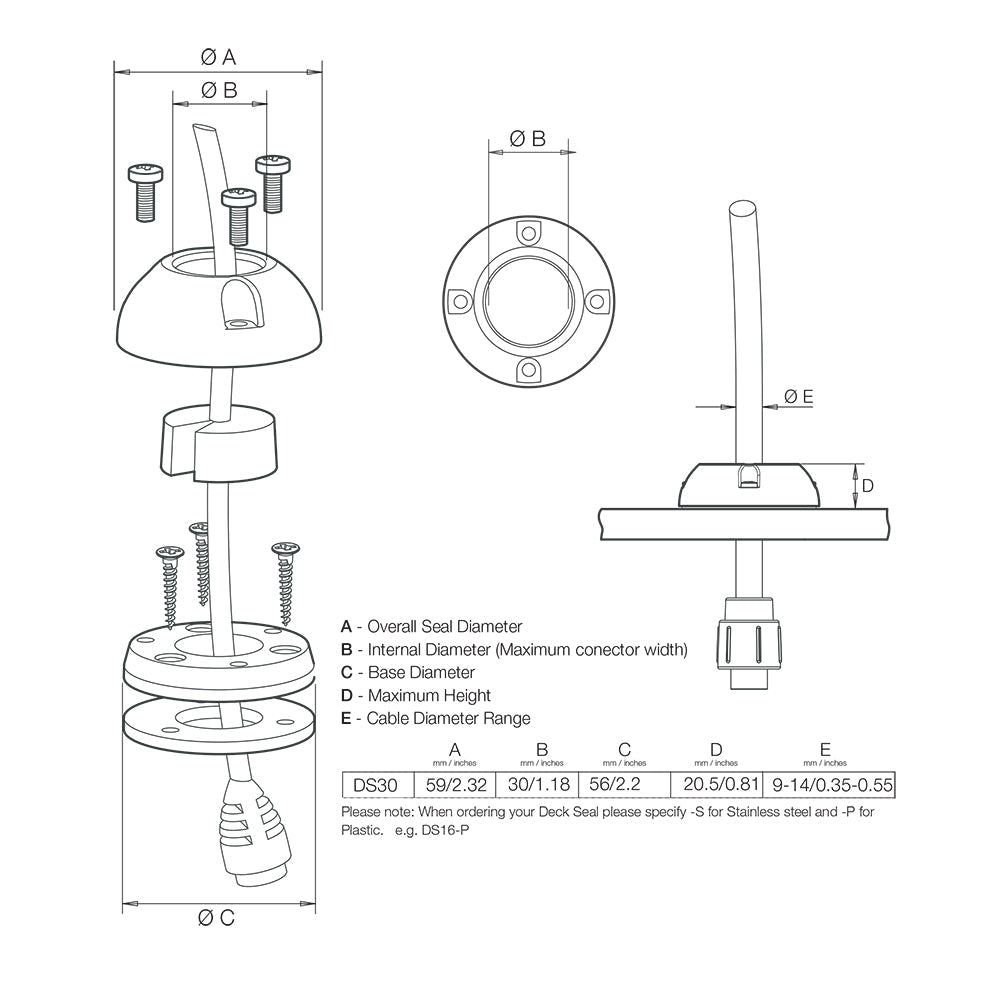 Scanstrut DS30-S Vertical Cable Seal - Stainless Steel