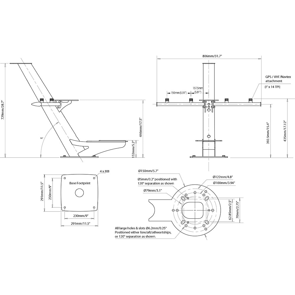 Scanstrut Tapered Radar Mast f/Radomes, Lights, Cameras, GPS/VHF Antennas