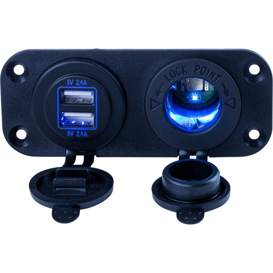 Sea-Dog Double USB &amp; Power Socket Panel