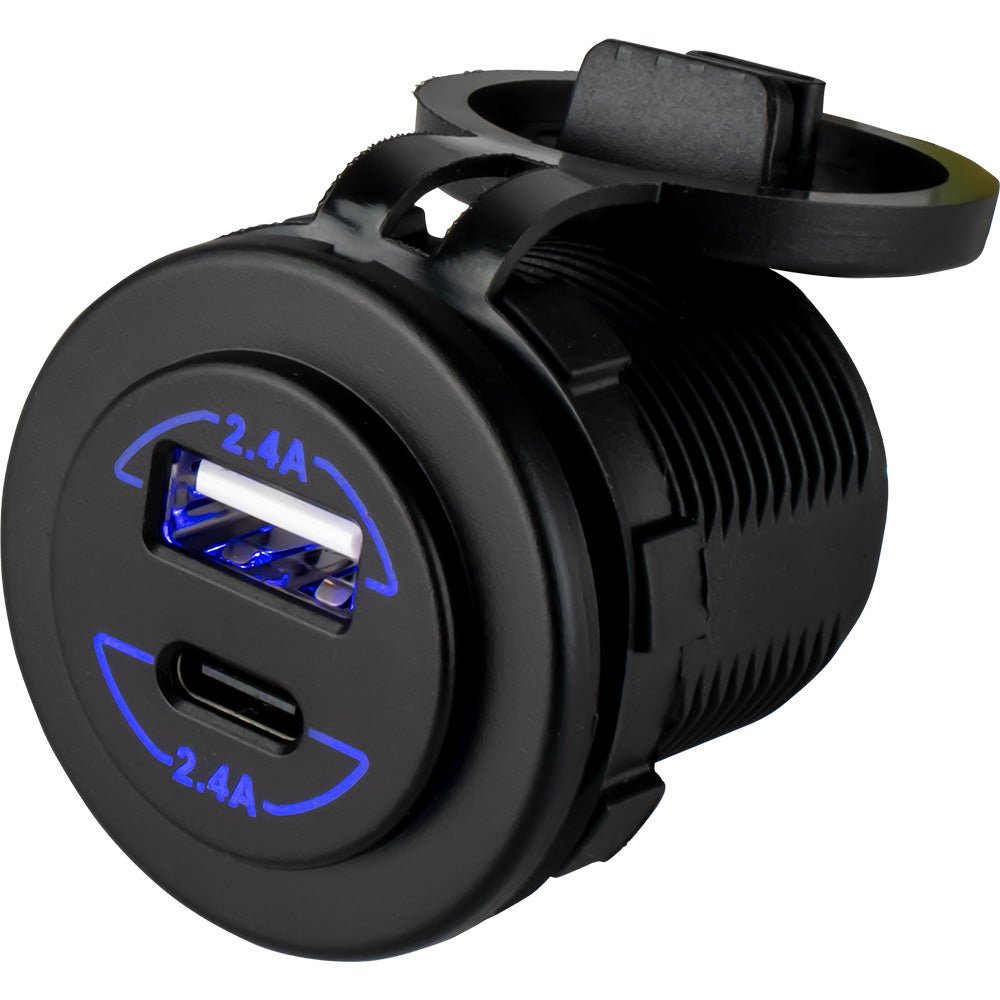 Sea-Dog Round Dual USB &amp; USB-C Power Socket