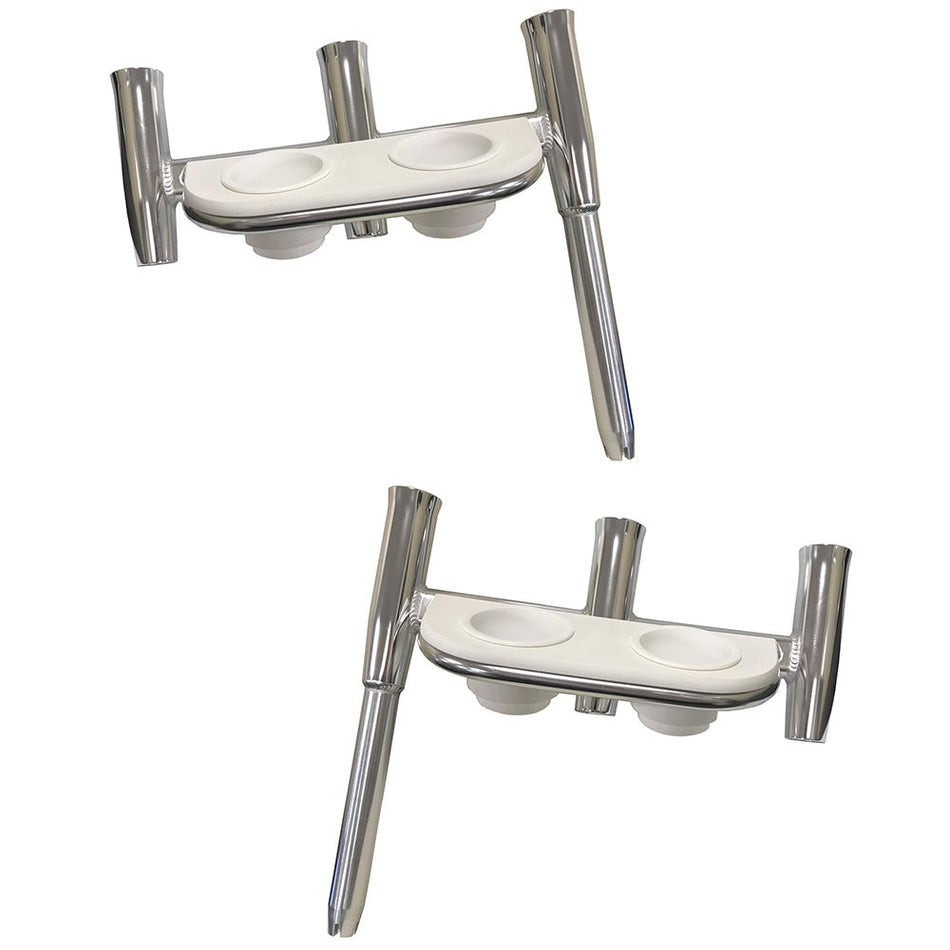 Tigress Offset Triple Rod Holder w/Cup Holders - Port Side &amp; Starboard Side - Polished Aluminum