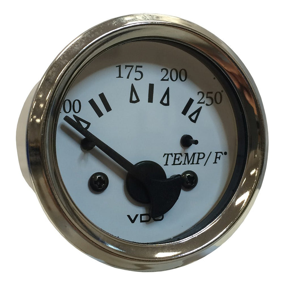 VDO Cockpit Marine 52MM (2-1/16") Water Temp. Gauge - 0-250&deg;F - White Dial/Chrome Bezel