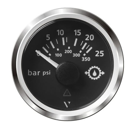 Veratron 52MM (2-1/16") ViewLine Transmission Oil Pressure 25 Bar/350 PSI - Black Dial &amp; Chrome Triangular Bezel