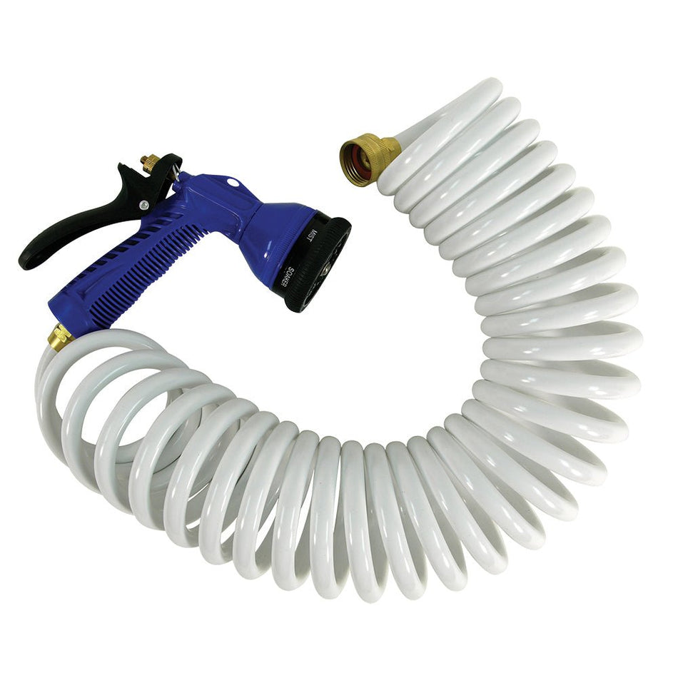 Whitecap 15&#39; White Coiled Hose w/Adjustable Nozzle